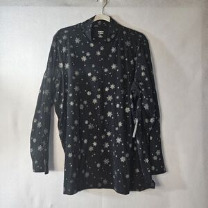 AVENUE your Tee Sz 18/20 NWT Black Turtleneck W/ Silver Sparkle Snowflakes